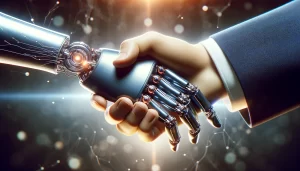 Representation of an AI giving a hand to a human
