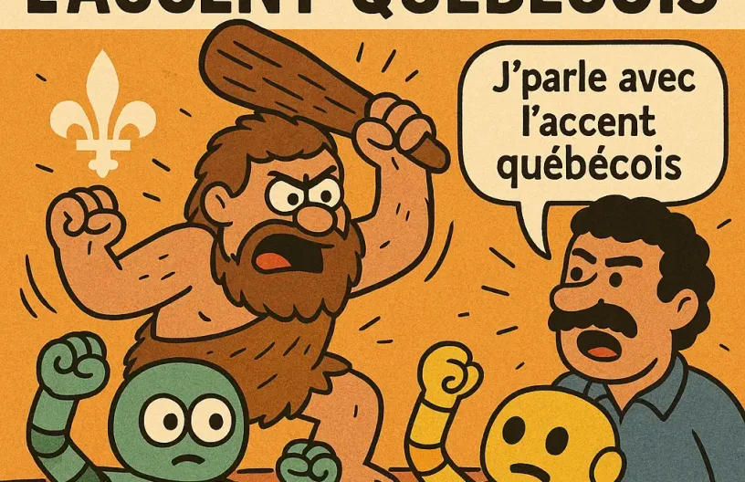 Illustration humoristique d'une bataille entre IA ChatGPT, Claude, et un humain qui représente un assistant IA avec un accent québécois